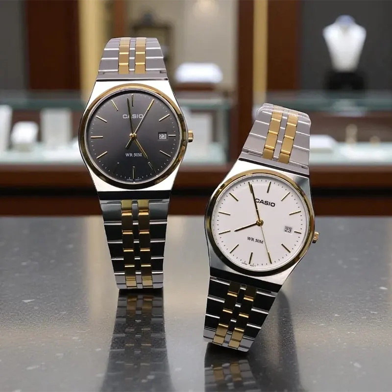 Casio Enticer Quartz White Dial Two-tone Men's Watch- MTP-B145SG-7AV